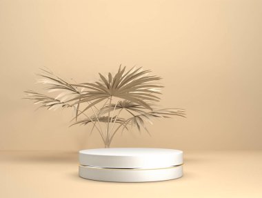 Arkaplanda yaprak olan sunum aşaması olarak soyut şablon - 3B İllüstrasyon