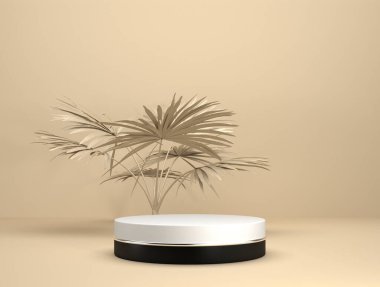 Arkaplanda yaprak olan sunum aşaması olarak soyut şablon - 3B İllüstrasyon