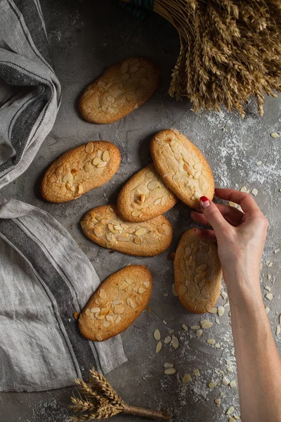 Galletas Caseras Jengibre Marrón Fondo Gris —  Fotos de Stock