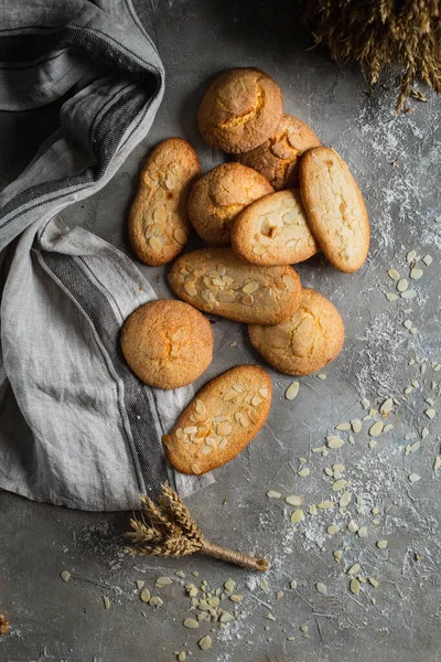 自制的棕色Gingersnap Cookies在灰色背道上 — 图库照片