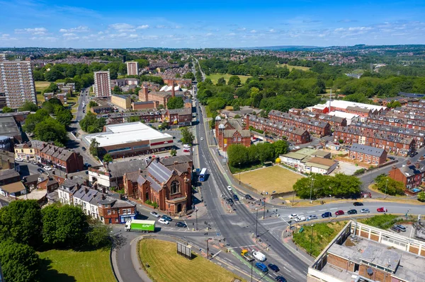 Foto Aérea Del Centro Ciudad Armley Leeds West Yorkshire Brillante — Foto de Stock