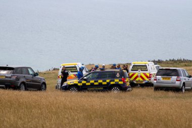 Doğu Sussex, Beachy Head, İngiltere 10 Temmuz 2019: HM Sahil Güvenlik Kurtarma Ekibi ve Sussex Polisi, dünyanın en yaygın intihar noktalarından biri olan Beachy Head 'de meydana gelen bir olaya katıldı.