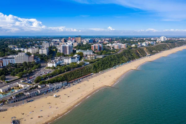 Drone Aéreo Foto Praia Bournemouth Centro Cidade Belo Dia Ensolarado — Fotografia de Stock