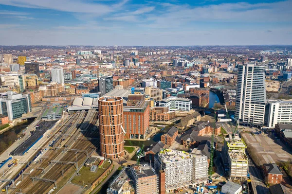 Luftaufnahme Des Stadtzentrums Von Leeds West Yorkshire Aufgenommen Einem Schönen — Stockfoto