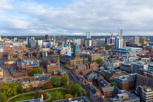 Aerial Photo Leeds Town Centre Showing Leeds Town Hall Construction — Stock Photo, Image