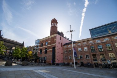 Leeds UK, 17 Eylül 2019: İngiltere 'nin Batı Yorkshire' daki Leeds kentinin fotoğrafı, Leeds Şehir Merkezi 'ni gösteriyor.