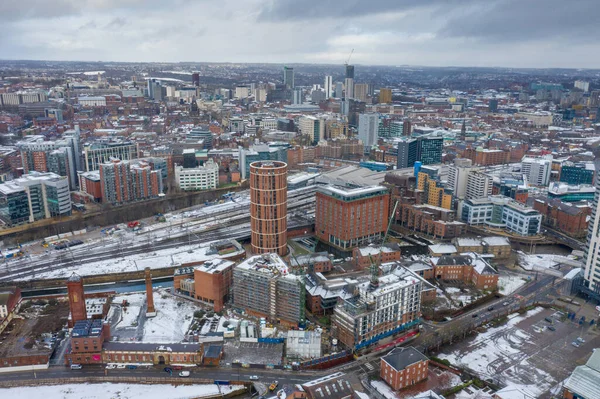 Zdjęcie Lotnicze Centrum Leeds West Yorkshire Pobliżu Budynku Apartamentowego Bridgewater — Zdjęcie stockowe