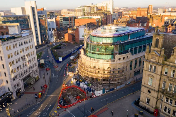 Zdjęcie Lotnicze Pięknego Wschodu Słońca Nad Miastem Leeds West Yorkshire — Zdjęcie stockowe