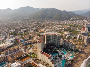 Aerial photos of the beautiful town of Puerto Vallarta in Mexico, the town is on the Pacific coast in the state known as Jalisco clipart