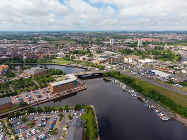 Luchtfoto Van Rivier Tee Middlesbrough Een Grote Post Industriële Stad — Stockfoto