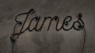 Kapalı neon levhada James yazıyor.,