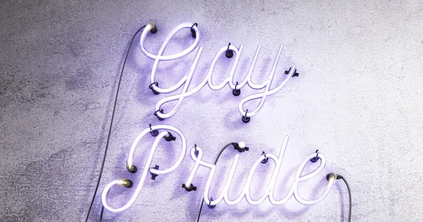 Fialová Jasná Neonová Cedule Nápisem Gay Pride Šedém Betonovém Pozadí — Stock fotografie