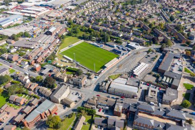 İngiltere 'nin Ossett kentinin hava fotoğrafı, Ossett United AFC futbol sahasını gösteriyor.