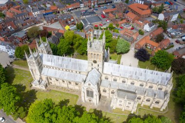 Selby Manastırı 'nın tarihi fotoğrafı İngiltere' nin York North Yorkshire kentindeki Selby kasabasında Norman ve Gotik tarzları sergileyen İngiliz ortaçağ kilise binalarını gösteriyor.