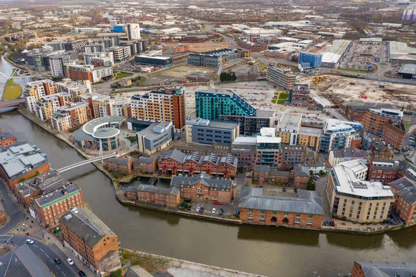 Zdjęcie Lotnicze Terenu Centrum Leeds Znanego Jako Brewery Wharf Piękny — Zdjęcie stockowe