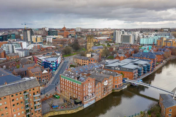 Luftaufnahme Der Gegend Stadtzentrum Von Leeds Bekannt Als Brewery Wharf — Stockfoto