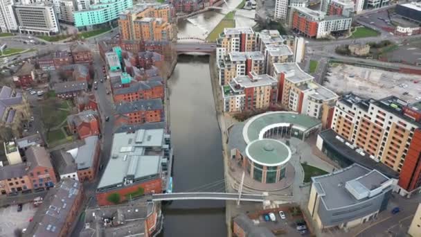 Luchtbeelden Van Het Gebied Het Leeds City Centre Bekend Als — Stockvideo