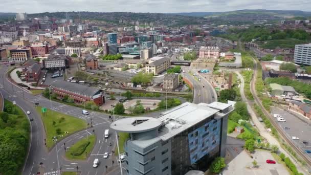 Filmagem Aérea Centro Cidade Sheffield South Yorkshire Reino Unido Mostrando — Vídeo de Stock