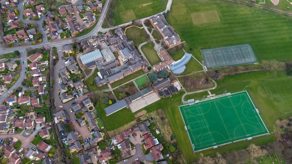 Straight Aerial Drone Photo Schools Football Pitches Playing Field British — Stock Photo, Image