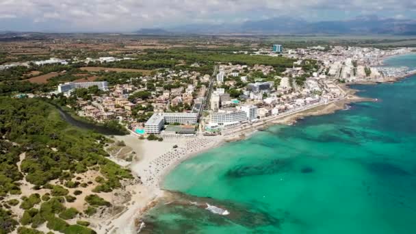 Lucht Drone Beelden Van Het Strand Het Spaanse Eiland Majorca — Stockvideo