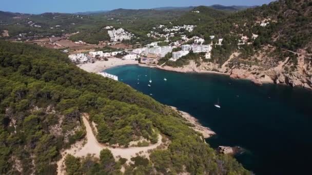 Luftaufnahmen Von Der Spanischen Insel Ibiza Die Die Schöne Strandpromenade — Stockvideo