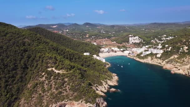 Filmagem Aérea Ilha Espanhola Ibiza Mostrando Bela Frente Praia Hotéis — Vídeo de Stock