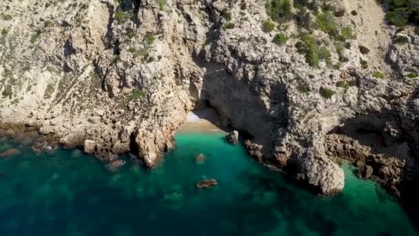 Bellissima Spiaggia Fronte All Isola Ibiza Spagna Scattata Con Drone — Video Stock
