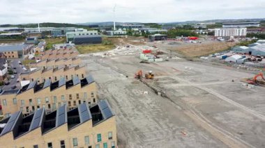 Rotherham South Yorkshire UK, 20th August 2025: Aerial drone footage taken in the town of Rotherham showing the ground being cleared for a new housing estate being built in the summer time
