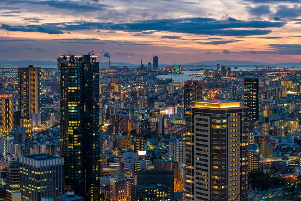 Solnedgång över Osaka — Stockfoto
