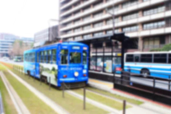 Verschwommener abstrakter Hintergrund der blauen Straßenbahn — Stockfoto