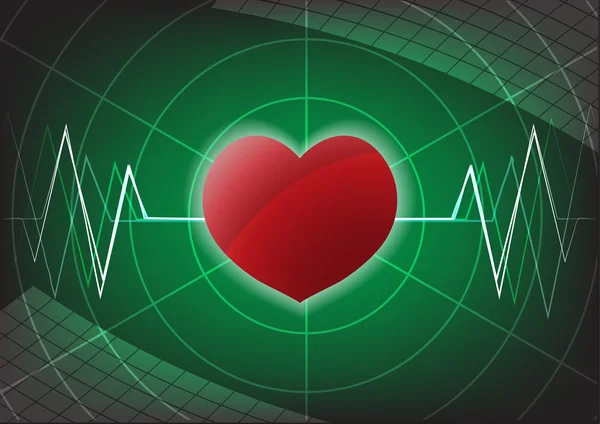 Coeur et pouls sur fond vert — Image vectorielle