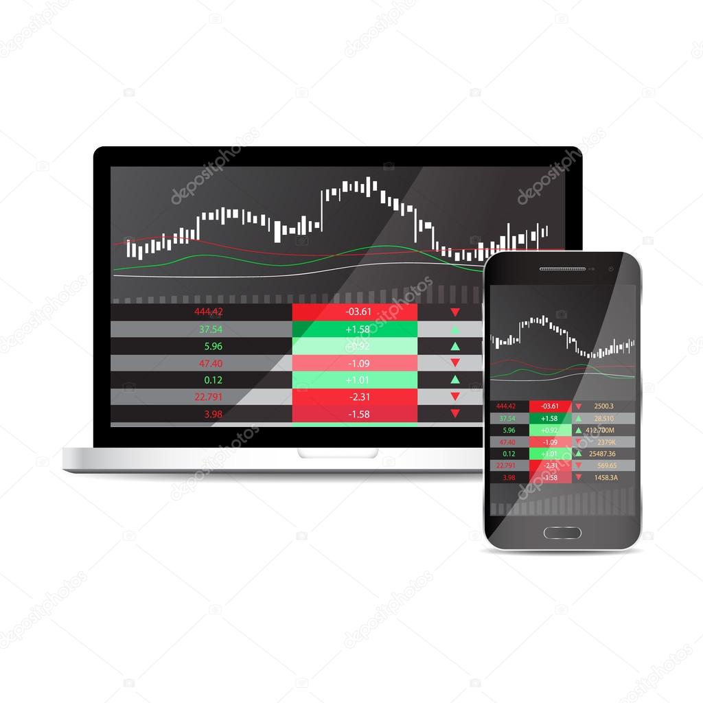 computer and phone display show stock on white background isolate vector illustration eps 10