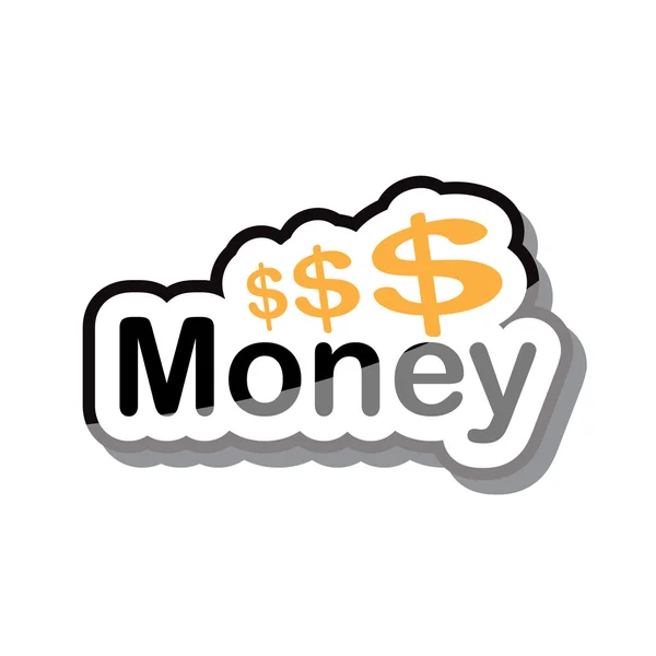 Geld pictogram tekstontwerp op witte achtergrond — Stockvector