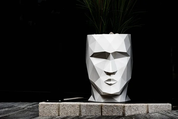 Ein Weißer Blumentopf Form Eines Menschlichen Gesichts Wurde Aus Dreieckigen Stockbild