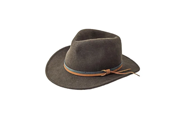 Chapeau Outback marron avec bandeau en cuir orange et bleu — Photo