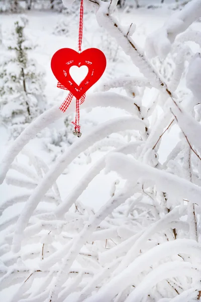 Červený Valentýn Pozadí Zimní Krajiny — Stock fotografie