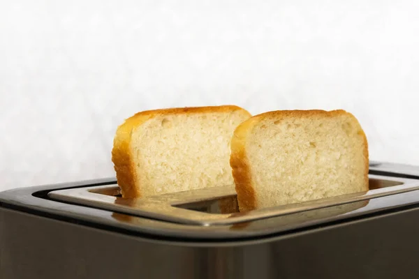 Two Crispy Toasters Toaster Bread Slices Prepared Breakfast — Stock Photo, Image