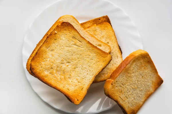 Plato Está Forrado Con Tostadas Crujientes Para Desayuno Vista Desde — Foto de Stock