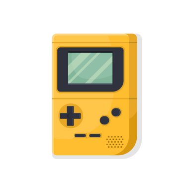 Gameboy 'un askere alınması. Eski oyun konsolu. Beyazda izole edilmiş renkli Gameboy simgesi
