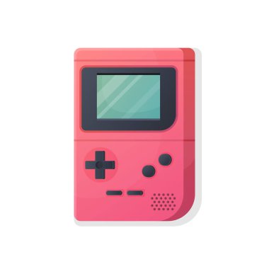Gameboy 'un askere alınması. Eski oyun konsolu. Beyazda izole edilmiş renkli Gameboy simgesi