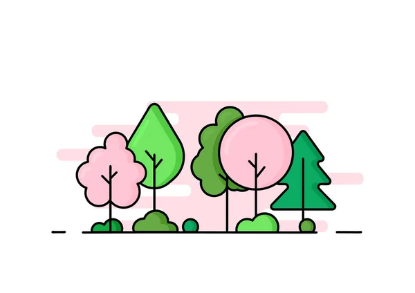 Platte Illustratie Van Voorjaarspark Bos Helder Icoon Van Kleurrijke Lentebomen — Stockvector