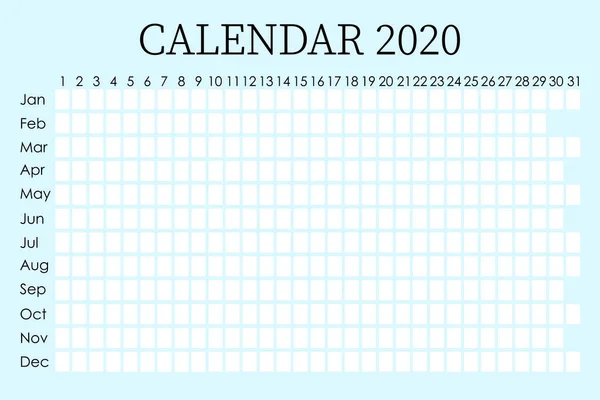 Planificador Calendario 2020 Semana Diseño Corporativo Aislado Sobre Fondo Horizontal — Vector de stock