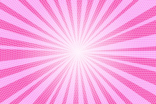 Pop Art Colory çizgi roman kapağı. Çizgili pembe arka plan. Çizgi film komik retro desenli striptiz maketi. Vektör yarım ton çizimi. 90 'lar tarzı. Güneş patlaması, yıldız patlaması şekli.