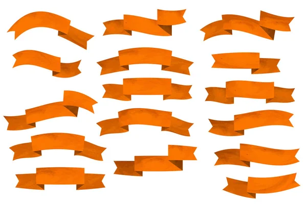 Σύνολο Πορτοκαλί Επίπεδες Κορδέλες Που Απομονώνονται Λευκό Φόντο Εικονογράφηση Διανυσματικών — Διανυσματικό Αρχείο