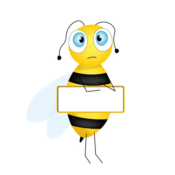 Cartoon Cute Bee Mascot Merry Bee Empty Table Small Wasp — Stock Vector