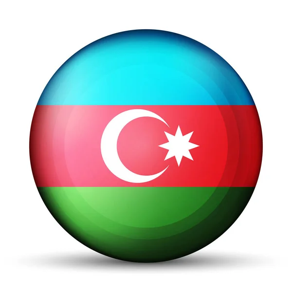 アゼルバイジャンの国旗がついたガラスボール 丸い球 テンプレートアイコン アゼルバイジャンの国章 光沢のある現実的なボール 白い背景に強調された3D抽象的なベクトルイラスト — ストックベクタ