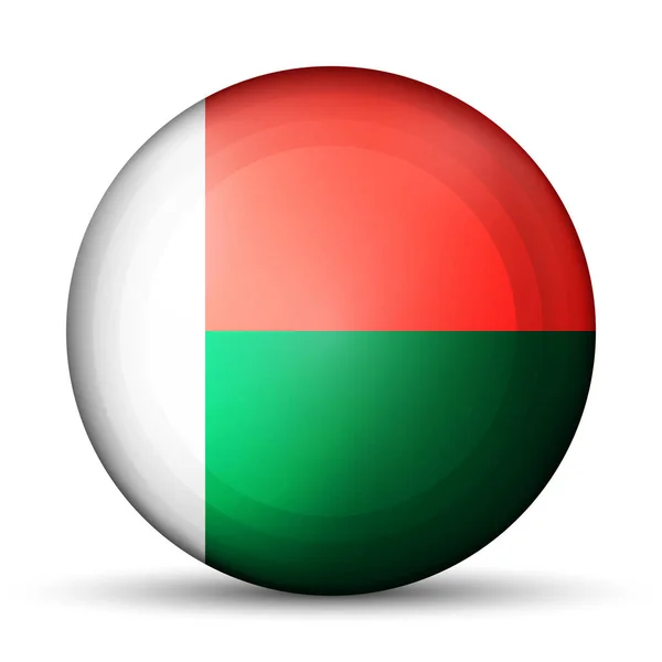 マダガスカルの旗を持つガラスライトボール 丸い球 テンプレートアイコン 国のシンボル 光沢のある現実的なボール 白い背景に強調された3D抽象的なベクトルイラスト 大きなバブル — ストックベクタ