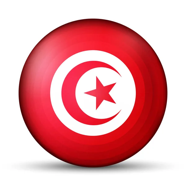 チュニジアの国旗がついたガラスボール 丸い球 テンプレートアイコン チュニジアのシンボル 光沢のある現実的なボール 白い背景に強調された3D抽象的なベクトルイラスト 大きなバブル — ストックベクタ