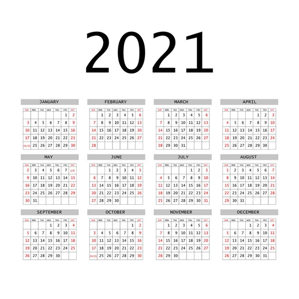 Planificador Calendario 2021 Semana Corporativa Plantilla Diseño Meses Anuales Fondo — Vector de stock