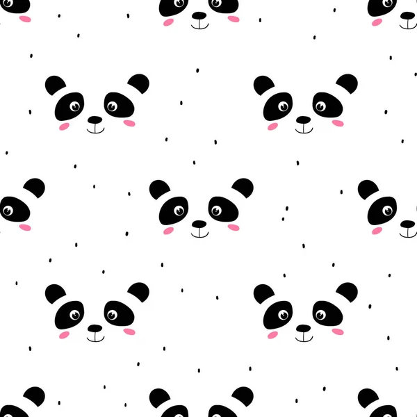 Modèle sans couture avec bébé panda mignon sur fond blanc. Drôle d'animaux asiatiques. Carte, cartes postales pour enfants. Illustration vectorielle plate pour tissu, textile, papier peint, affiche, papier cadeau. — Image vectorielle